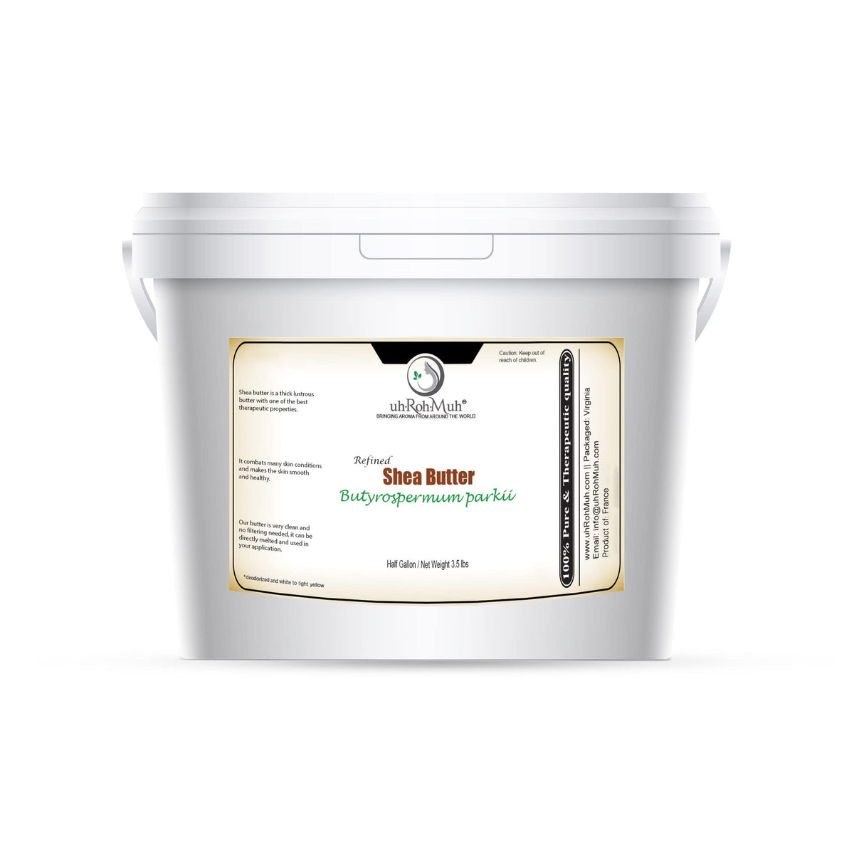 uh*Roh*Muh Half Gallon Refined Shea Butter from France | Nourishing Body Butter for Smooth Skin (Half Gallon - Net Wt. 1.6 Kg/3.5 lbs)
