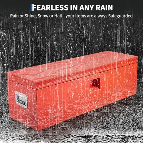 Industrial Steel Truck Tool Box w/Gas-Shock Lid, Pry-Resistant Security & Weatherproofing Toolbox Organizer Chest Fits Pickup, Truck Bed, RV, Trailer - color: Red, size: 15X15X30 inch