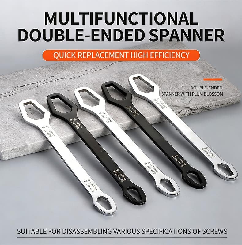 Universal Double Ended Wrench,Universal Car Wrench,Diy Machine Auto Maintenance, For 3mm-24mm Nuts, Chrome Vanadium Steel,For Home,Construction (Silver) - color: Silver