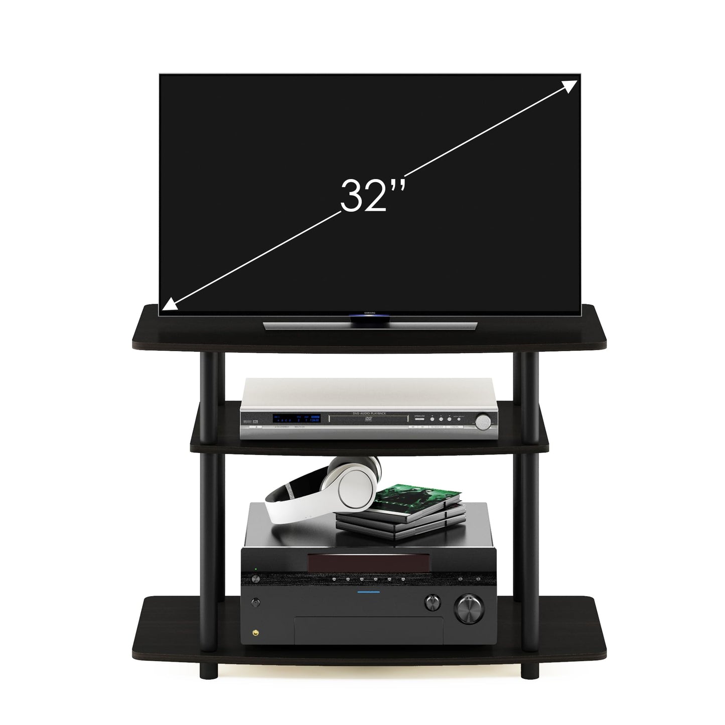 Furinno Turn-N-Tube No Tools 3-Tier Entertainment Center TV Stand for TV up to 32 Inch, Plastic Round Tubes, Espresso/black