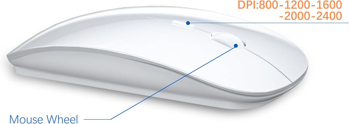 Wireless Keyboard and Mouse Ultra Slim Combo, TopMate - White