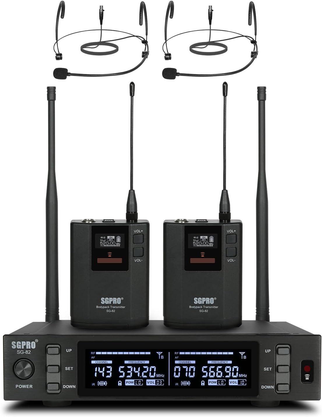 SGPRO SG-82BB Dual Wireless Microphone System, 520-590 MHz