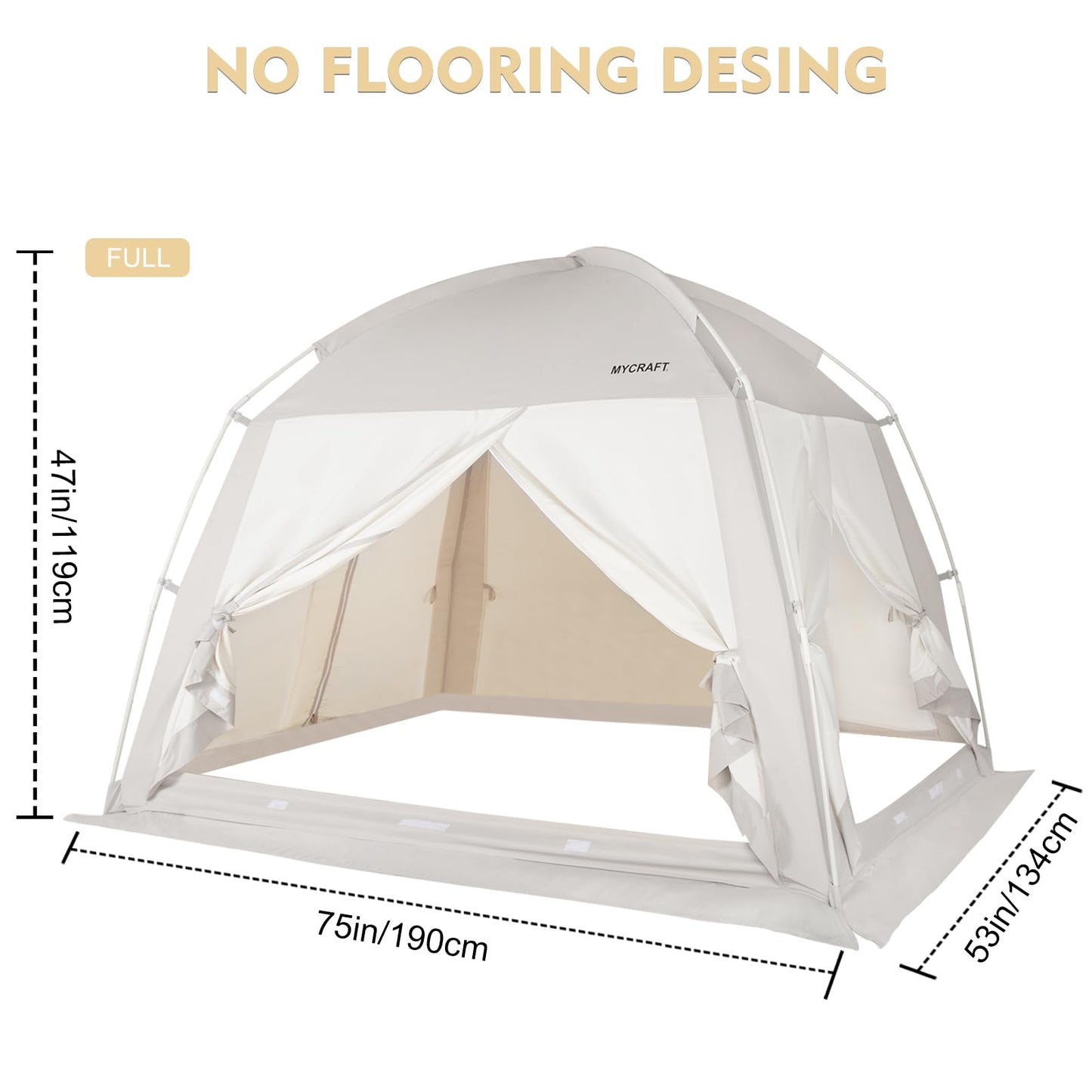 Full Size Bed Tents Canopy Bed–Privacy Dream Tent for Cozy Indoor Sleeping, Light-Reducing,and Breathable, with 4 Doors Floor Tent Bed