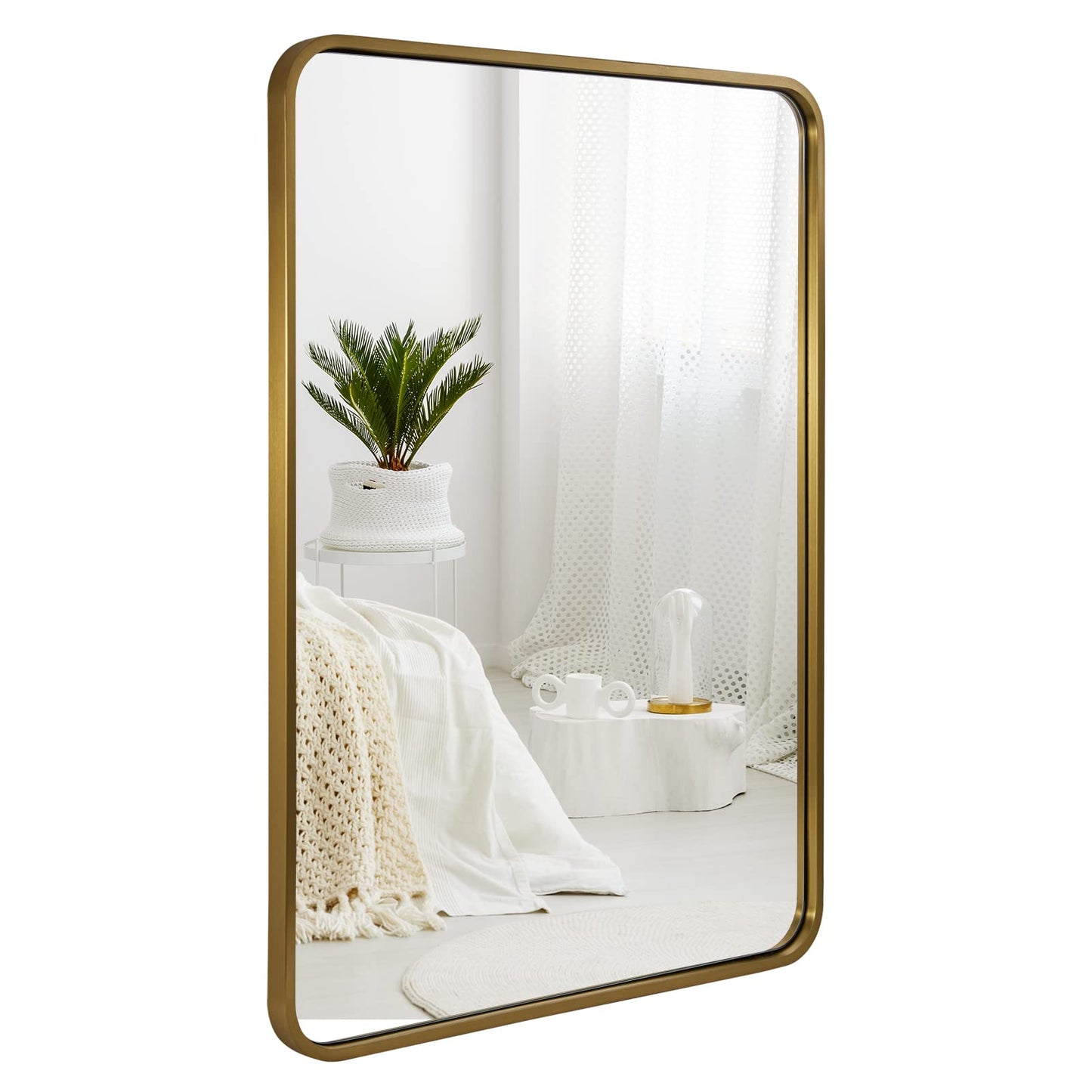 ANDY STAR Brass Mirror Bathroom, 22x30’’ Rounded Rectangle Mirror, Brushed Gold Bathroom Vanity Mirror Non-Rusting SUS304 Metal Tube Frame 1’’ Deep Wall-Mounted Mirrors Vertical/Horizontal