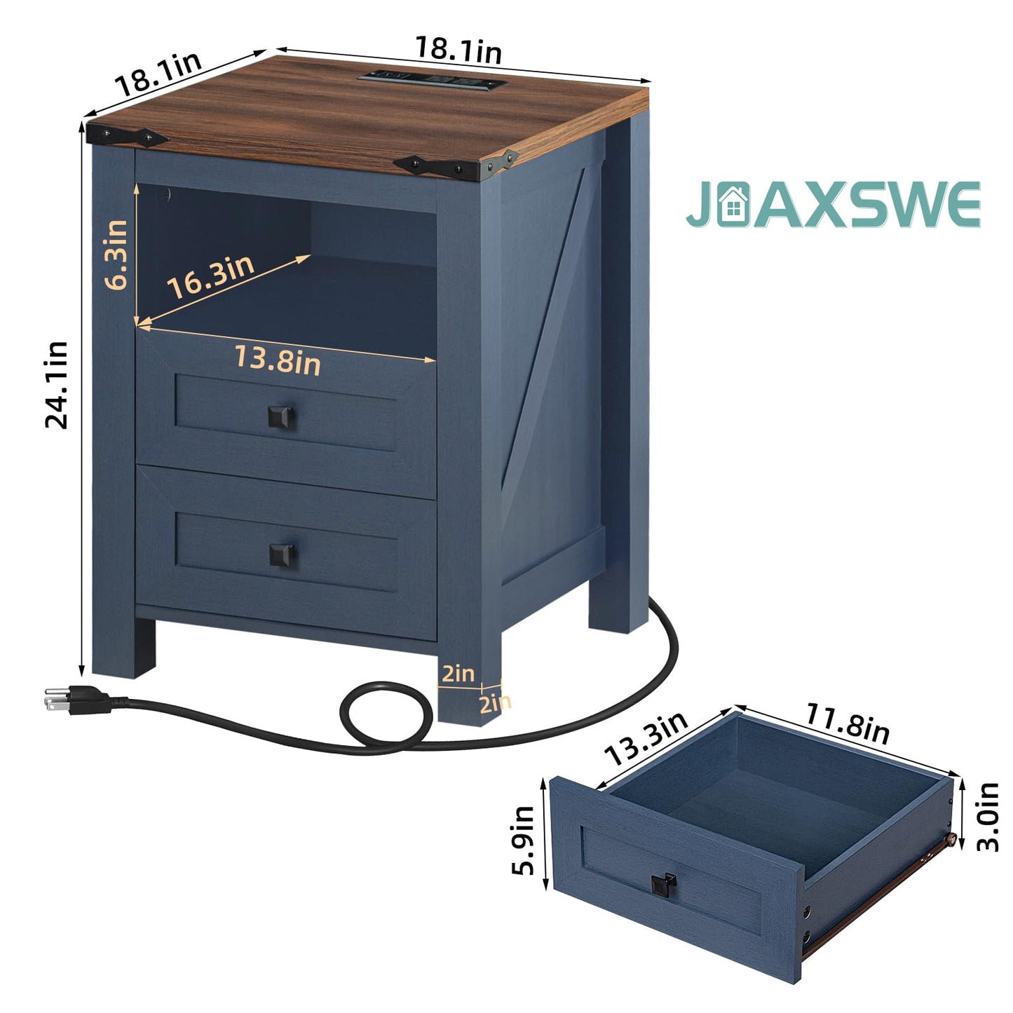 Joaxswe Farmhouse Living Room Sets, Coffee Table with Hidden Storage Organizer and Nightsands with Charging Station, Coffee Table Set of 3 for Living Room,Office, Home