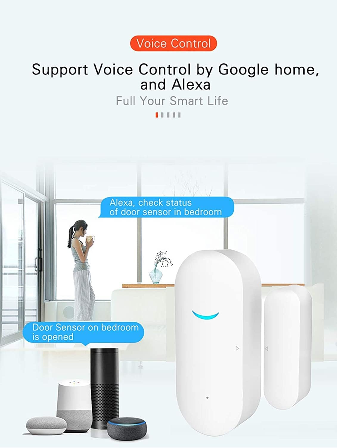 2-Pack WiFi Door and Window Sensors,Tuya Smart Alarm with Free Notification APP Control Home Security Alarm System, No Hub Required,Compatible with Alexa, Google Home