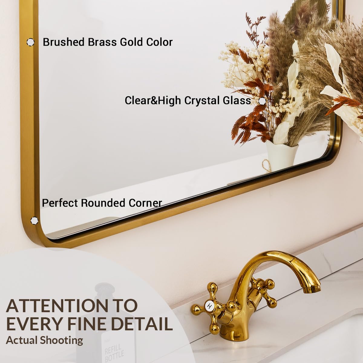 ANDY STAR 30x40’’ Arched Gold Mirrors for Wall, Brushed Brass Arched Bathroom Mirror Rounded Corner, Gold Arched Vanity Mirror,SUS304-Anti-Rust, Tube Frame, Wall-Mounted Vertical 1’’ Deep