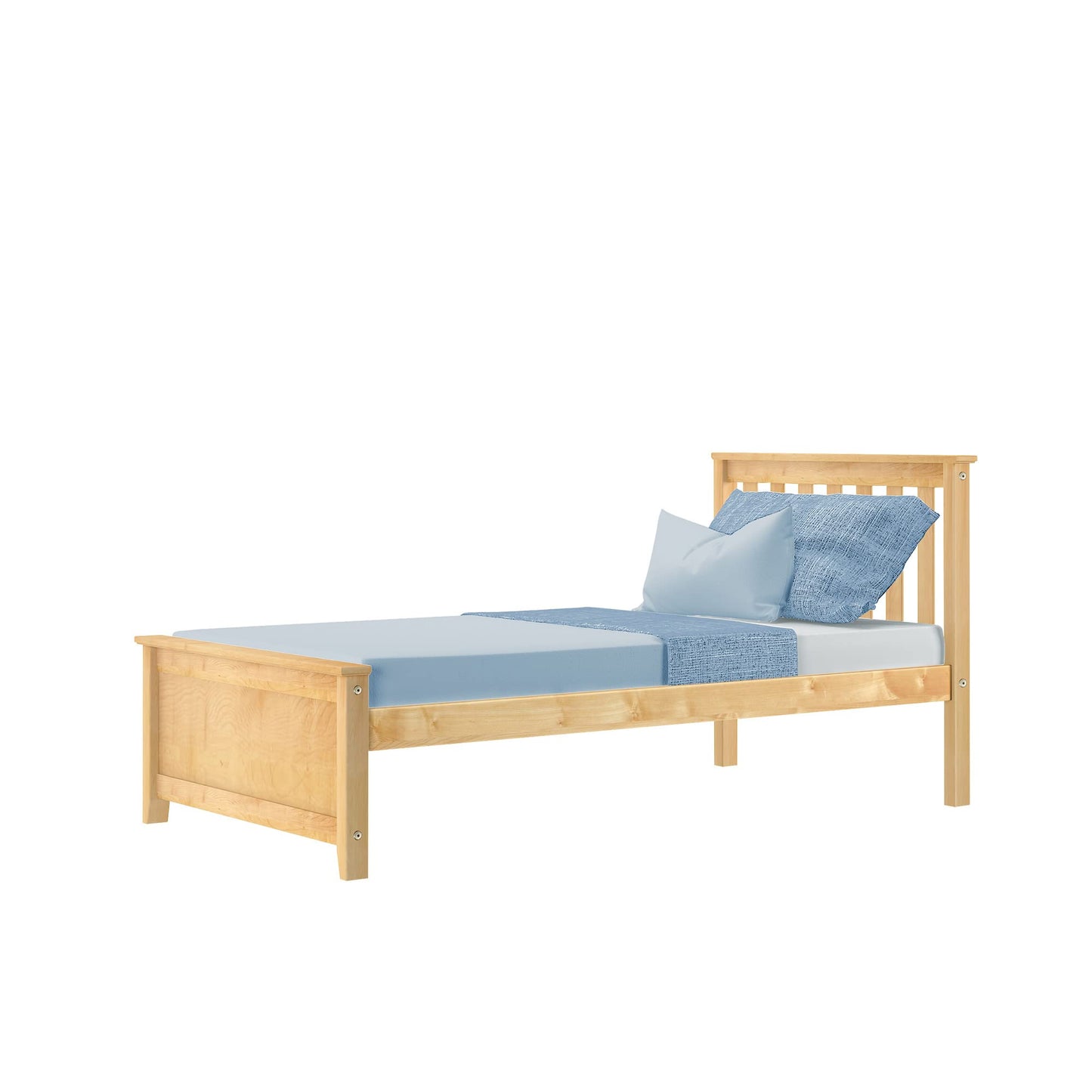 Max & Lily Twin Bed Frame with Slatted Headboard, Solid Wood Platform Bed for Kids, No Box Spring Needed, Easy Assembly, Natural