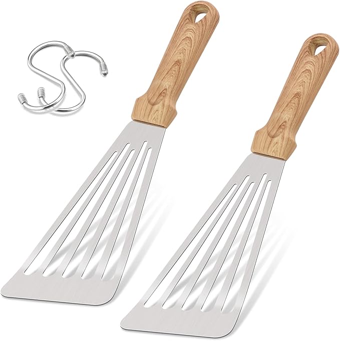 12.5In Fish Spatula, HaSteeL Stainless Steel Slotted Turner with Plastic Handle, Heavy Duty Metal Griddle Spatula for Grilling Cooking Baking Flipping Frying, Easy to Clean & Beveled Edge - 2Pcs