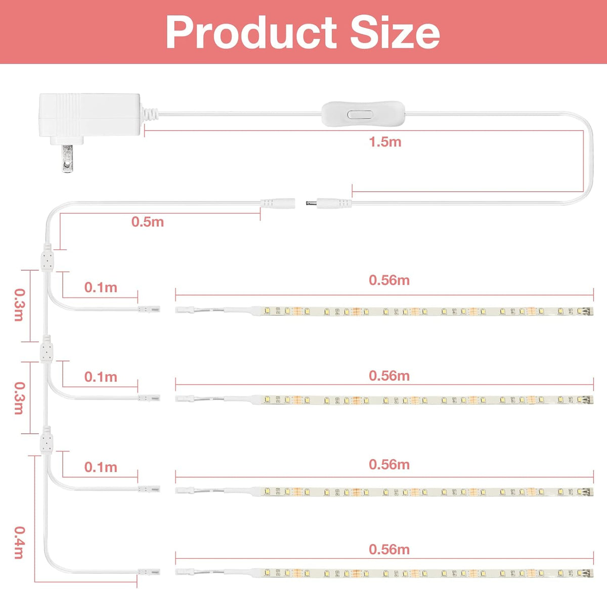 WOBANE LED Shelf Light, 4PCS 20inch Pre-Cut Strip Bars Warm White