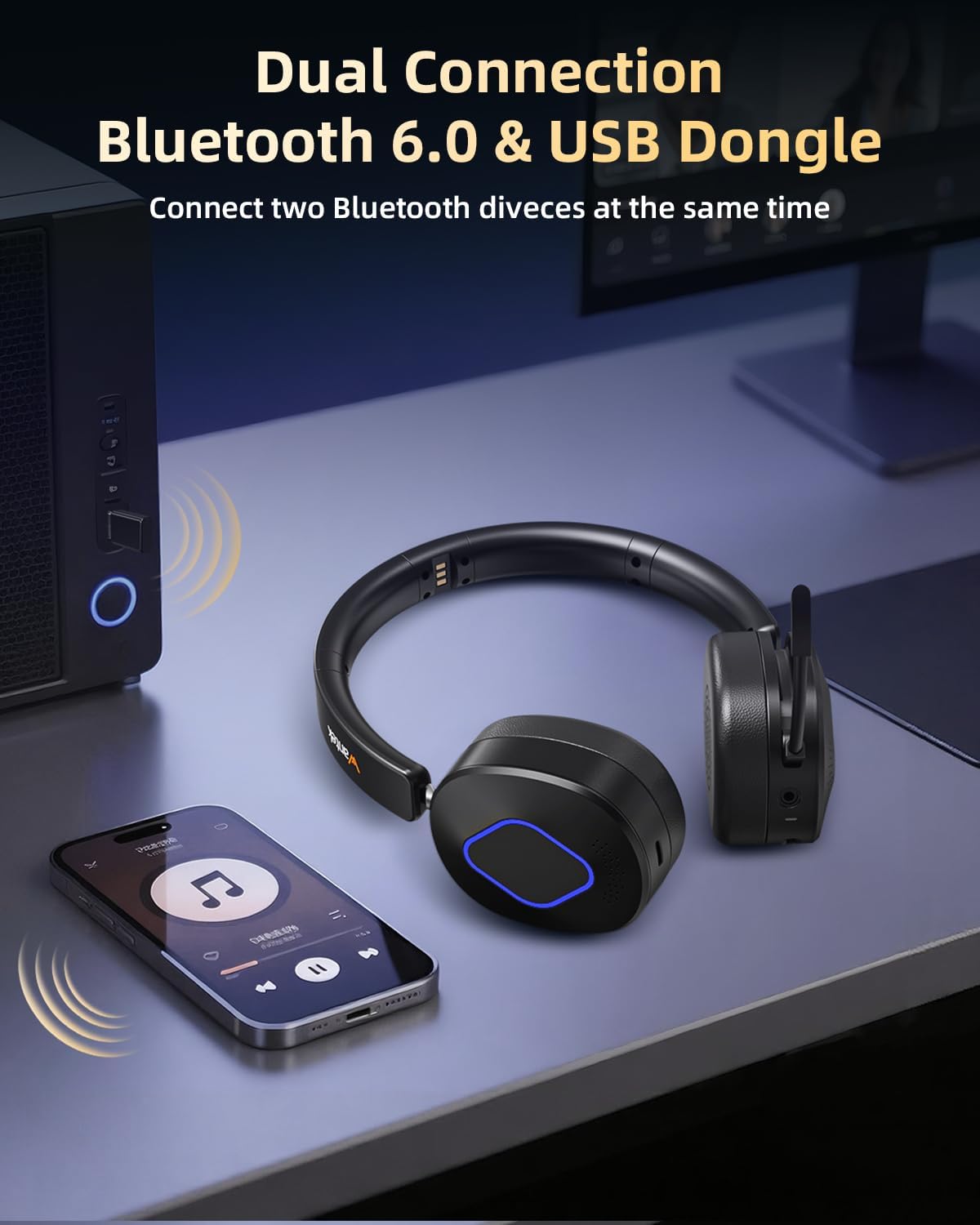 Wantek Wireless Headset with Mic for Work, Bluetooth Headset with Microphone (AI Noise Cancelling), 60 Hours Woktime Wireless Headphone for Work from Home/Call Center/Office/PC/Laptop/Computer/Zoom