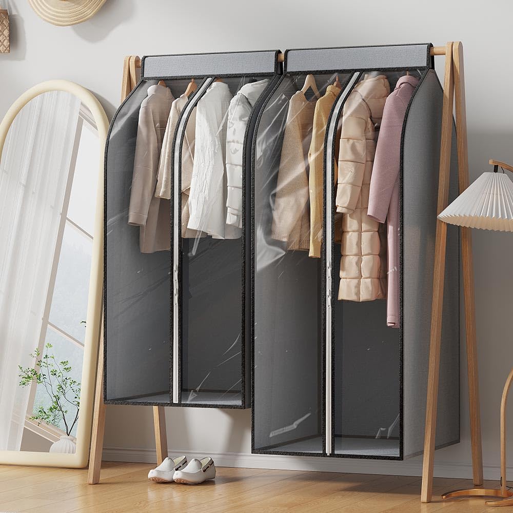 Large Garment Bags for Hanging Clothes with Zipper, Hanging Garment Bags for Closet Storage, Clothes Protector Bags to Keep Dust and Moisture off Clothes (silver gray, 23.6x39.3x39.3)