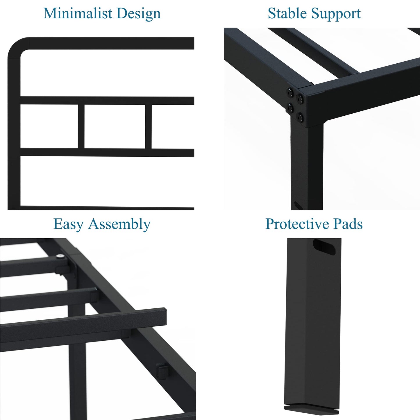 DiaOutro 14 Inch Full Size Bed Frame with Headboard No Box Spring Needed, Heavy Duty Metal Platform with Steel Slat, Mattress Foundation, Easy Assembly, Noise Free, Black