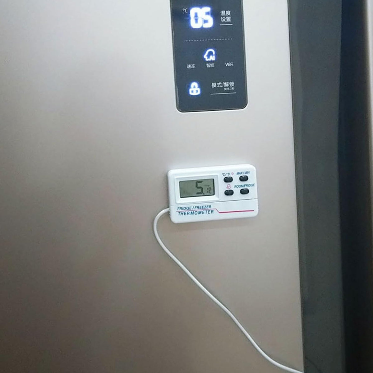 LCD Fridge Freezer Thermometer Digital Refrigerator Thermometer with 2 Sensor & Alarm Indoor Outdoor Temperature Gauge Refrigerator Temperature