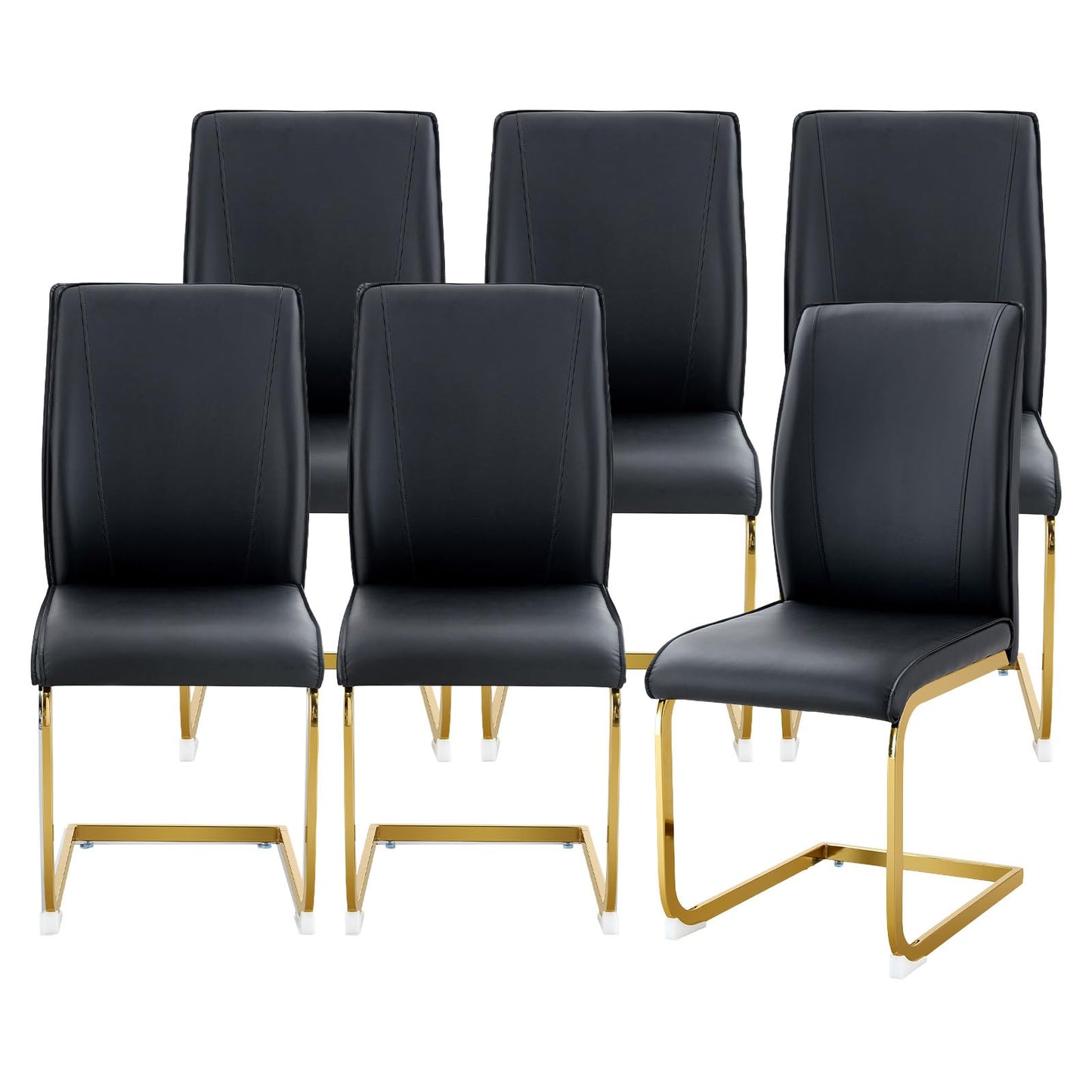 cinkehome Set of 6 Modern Dining Chairs, High Back PU Faux Leather Upholstered Armless Chair with Metal Legs for Kitchen Dining Room Living Room
