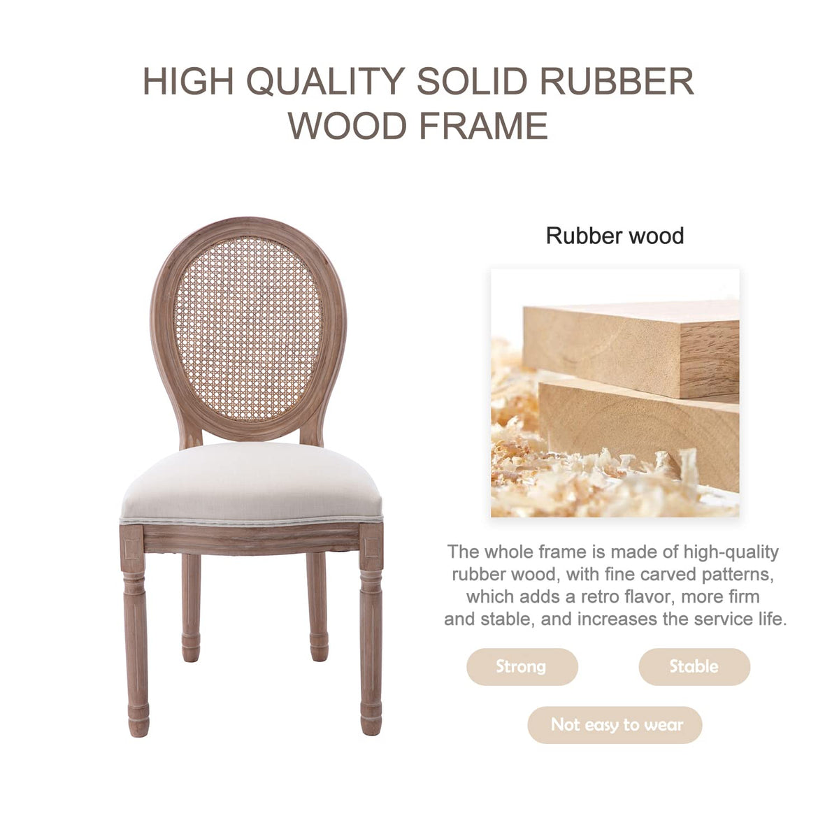 Virabit French Dining Chairs Set of 4, Rattan Farmhouse Upholstered Dining Chairs with Curved Backrest and Beautifully Carved Solid WoodFrame for Living Room, Kitchen, Restaurant