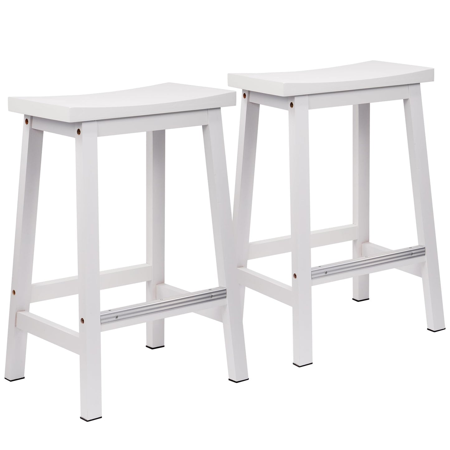 Elevon Solid Wood Saddle-Seat Kitchen Counter-Height Stool, 24-Inch Height, White - Set of 2