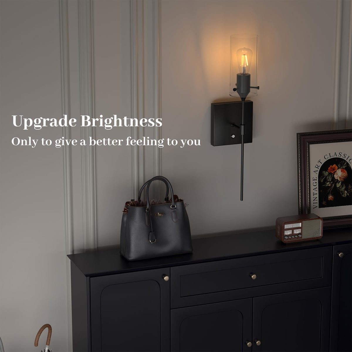ThyFenno Battery Operated Wall Sconce with Remote Control, Dimmable Wall Lamp Set of 2 Rechargeable, Black Wireless Wall Mount Light for Living Room Bedroom Hallway Farmhouse, Bulb Included