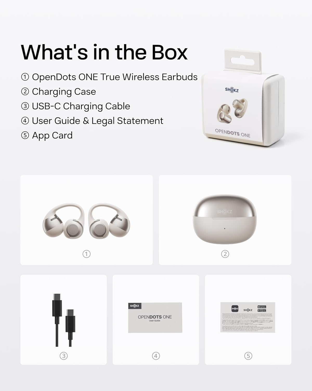 SHOKZ OpenDots ONE Open-Ear Clip-On Bluetooth Earbuds, Grey, Dolby Audio