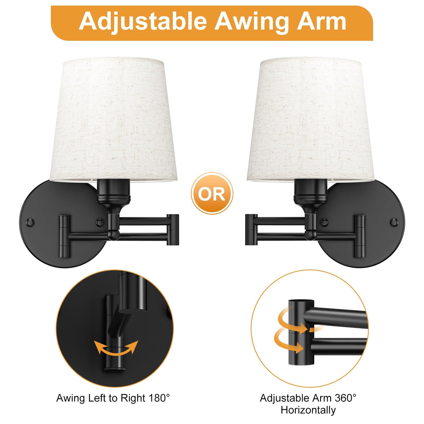 Frideko Swing Arm Rechargeable Wall Sconces Set of Two with Remote, 3 Colors Dimmable Battery Operated Wall Light, 5200mAh Wireless Wall Lamp with 4 Timer, Fabric Indoor Wall Lighting for Bedroom