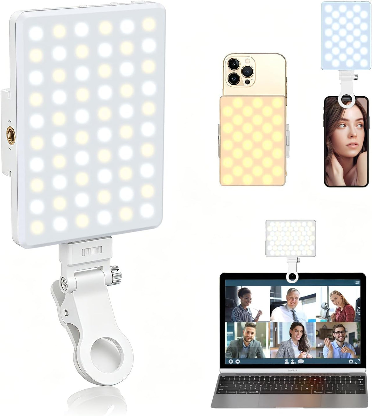 Selfie Light, Phone Light with Front & Back Clip, Portable Light with 3 Modes, 5000mAh Rechargeable Video Light for Phone, iPhone, IPad, Laptop, TikTok, Makeup, Live Stream, Vlog(Black)