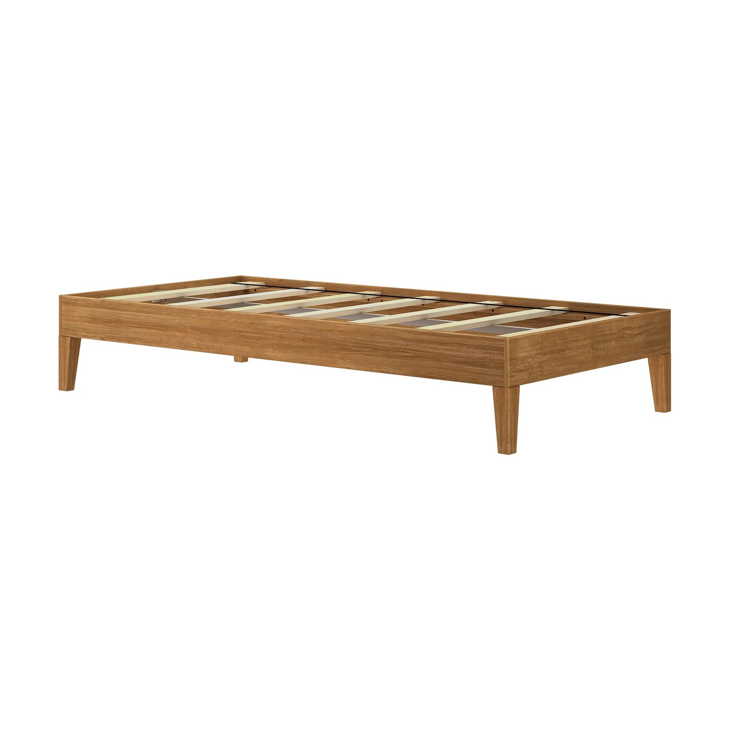 Max & Lily Fundamental Twin Platform Bed Frame, Kids Modern Solid Wood Bed, Strong Wooden Slats, Non-Toxic Finishes, Matte Pecan