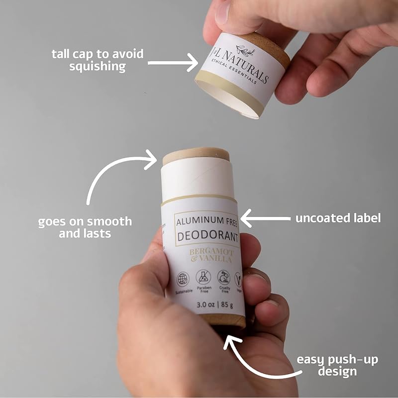 J&L Naturals Aluminum Free Deodorant for Men & Women | 100% Natural Ingredients With Coconut Oil, Shea Butter, & Essential Oils | Sustainable, Eco-Friendly (Bergamot & Vanilla, 3.0 Oz (Single))