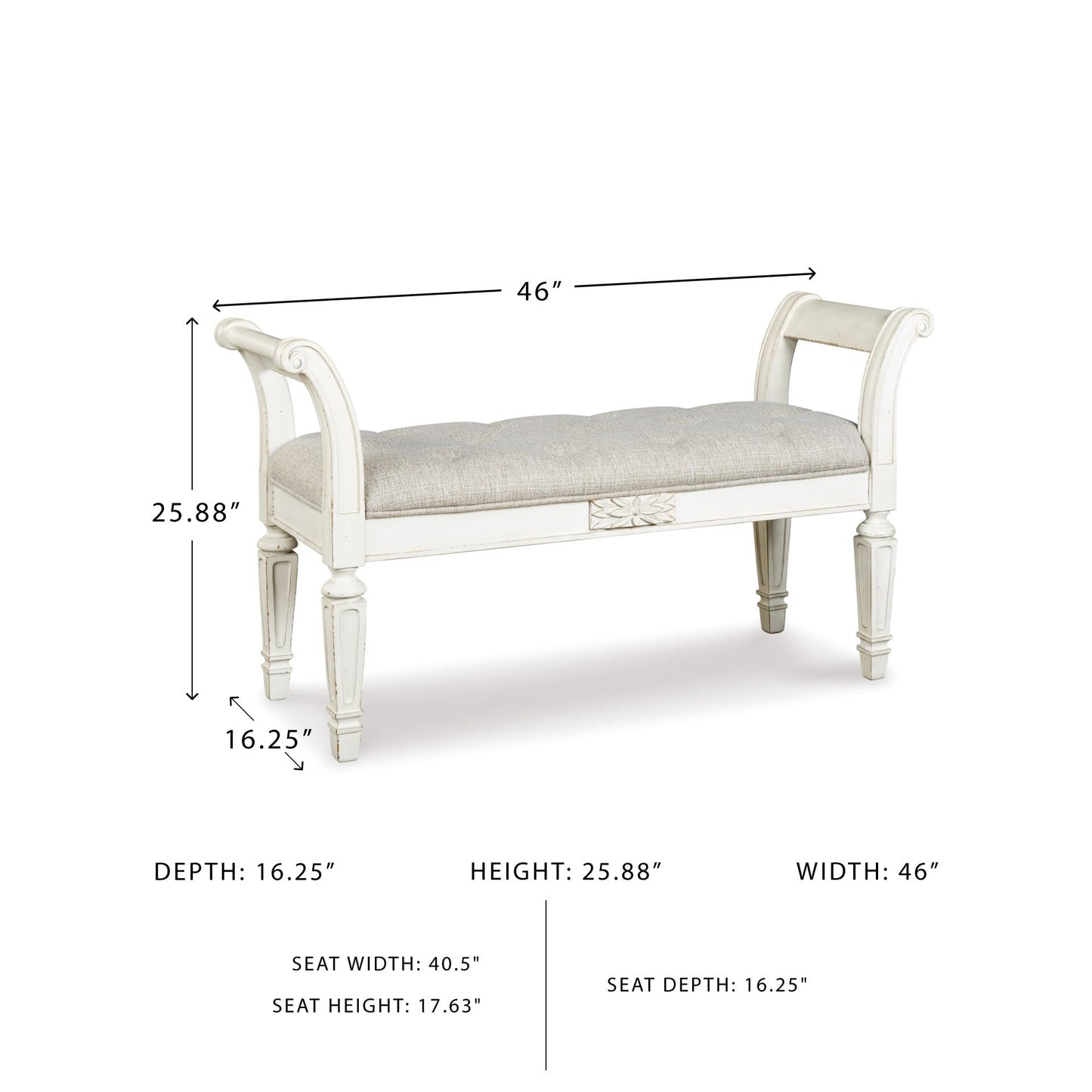 Signature Design by Ashley Realyn French Country Upholstered Tufted Accent Bench, Antique White