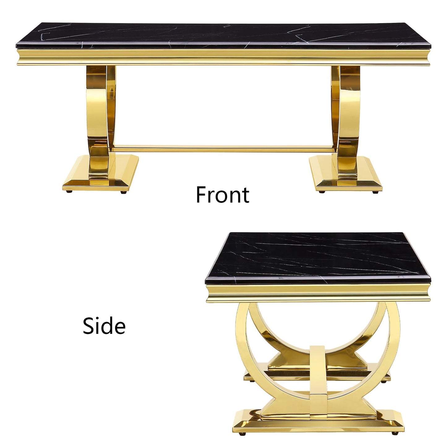 ACEDÉCOR Gold Coffee Table for Living Room, 48 inch Rectangular Black and Gold Coffee Table with Polished Stainless Steel U Base