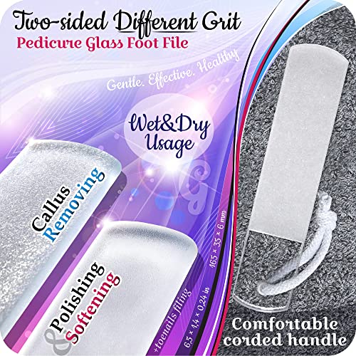 GLADZY Czech Glass Nail File Set - Multifunctional Nail Shiner Buffer, Callus Remover Foot Rasp, Glass Cuticle Pusher Manicure Stick, Etched Surface, Professional Nail Care Tool, Made in EU