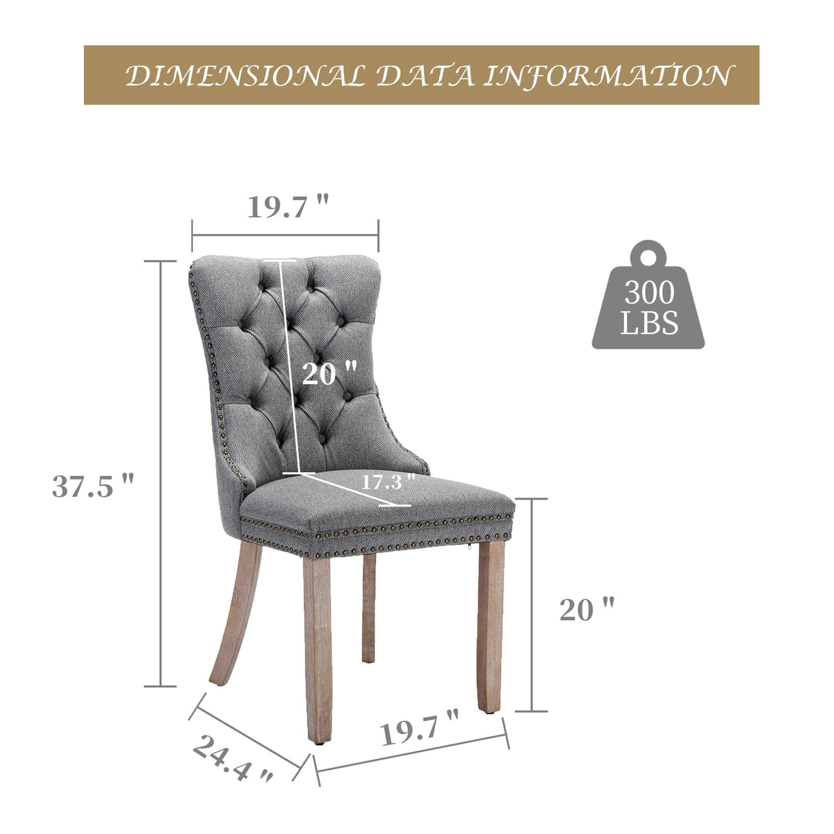 LKTART Upholstered Dining Chairs Set of 4 with Button Tufted, Linen Chair with Solid Wood Legs for Dining Room, Living Room, Bedroom, Kitchen Grey
