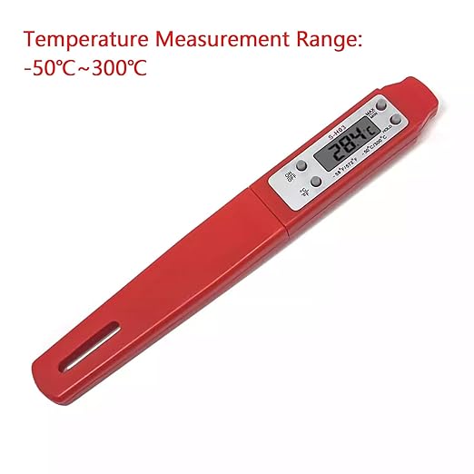 Meat Thermometer - Digital Food Thermometer for Cooking Kitchen - Automatic Calibration Pen Style Electronic Pocket Thermometer for Water Temperature, Barbecue (Red)