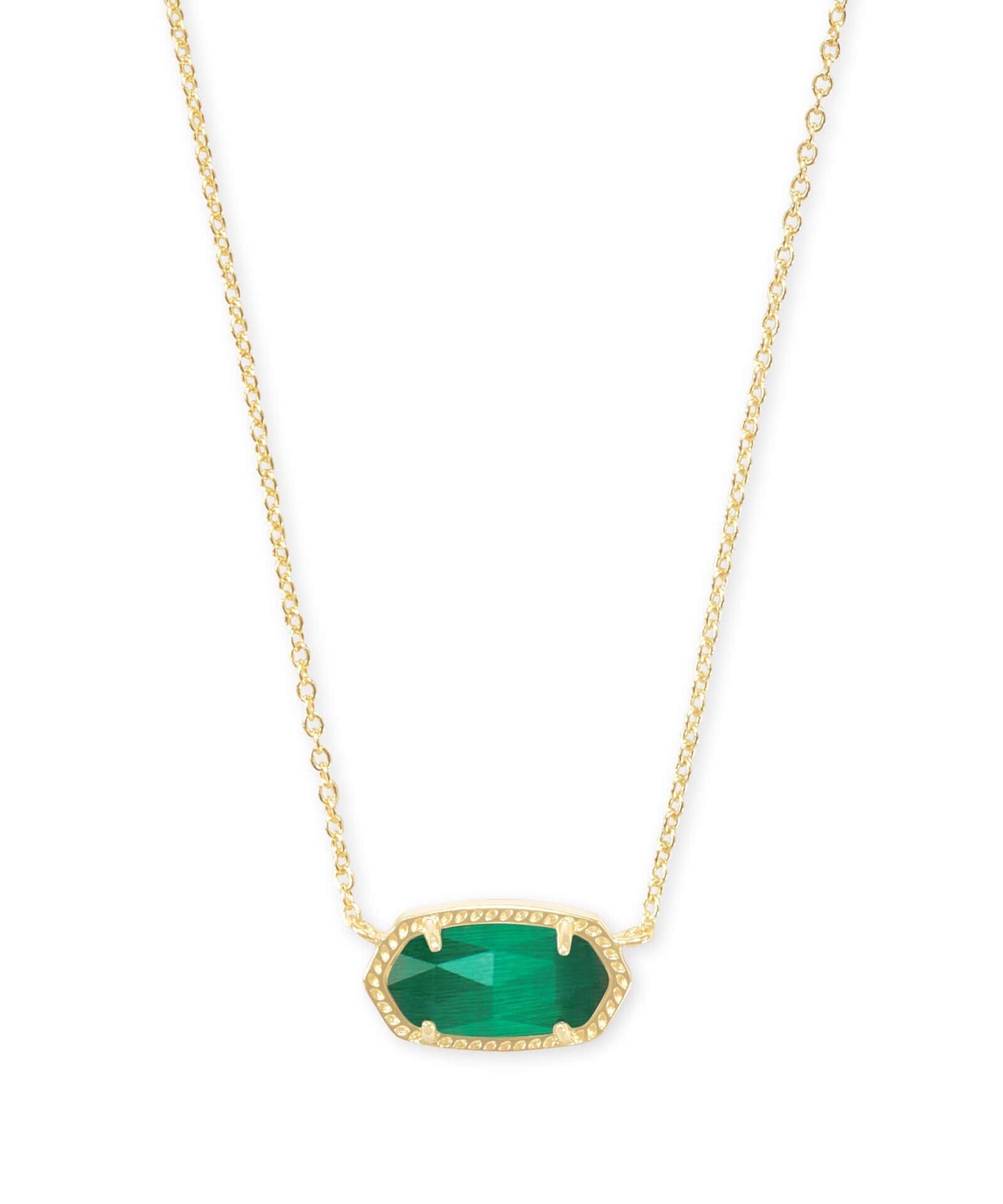Kendra Scott Elisa Short Pendant Necklace for Women, Dainty Fashion Jewelry, 14k Gold-Plated Brass, Emerald Cat's Eye