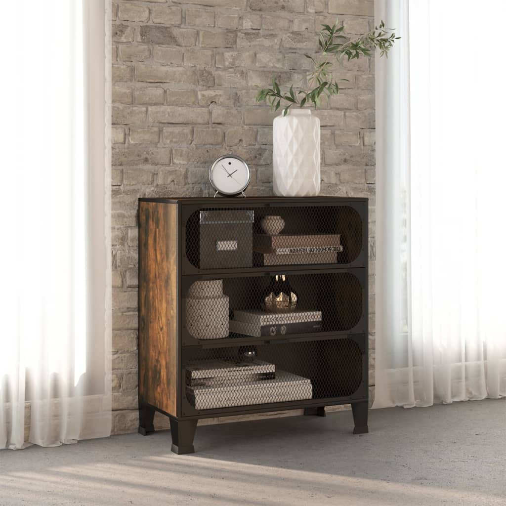 RJPLMFV Storage Cabinet Rustic Brown Metal and MDF Compact Cabinet