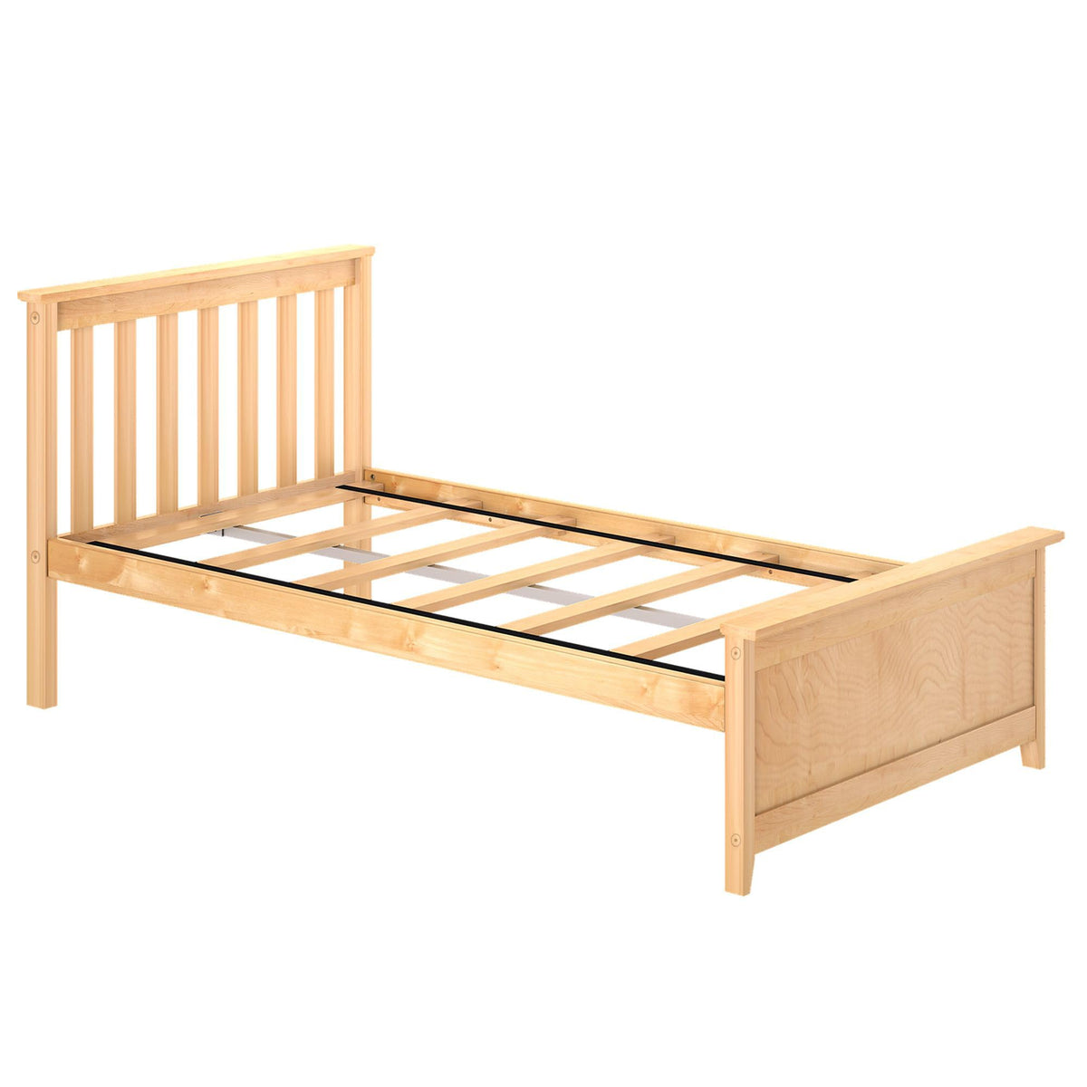 Max & Lily Twin Bed Frame with Slatted Headboard, Solid Wood Platform Bed for Kids, No Box Spring Needed, Easy Assembly, Natural