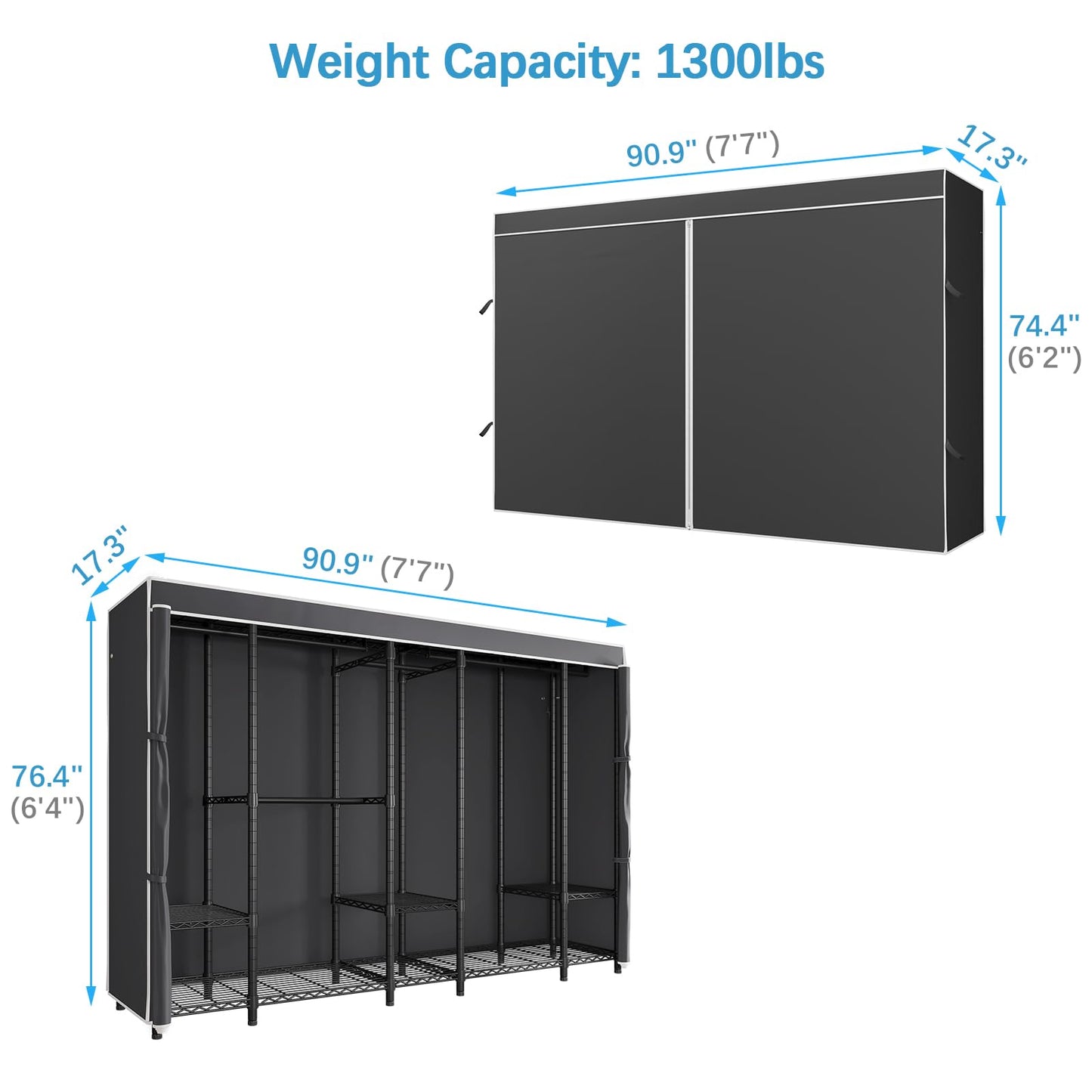 VIPEK V50C Black Portable Closet Rack with Black Cover, Large Freestanding Wardrobe Closet Heavy Duty Clothes Rack Sturdy Clothing Rack for Hanging Clothes, Max Load 1300lbs