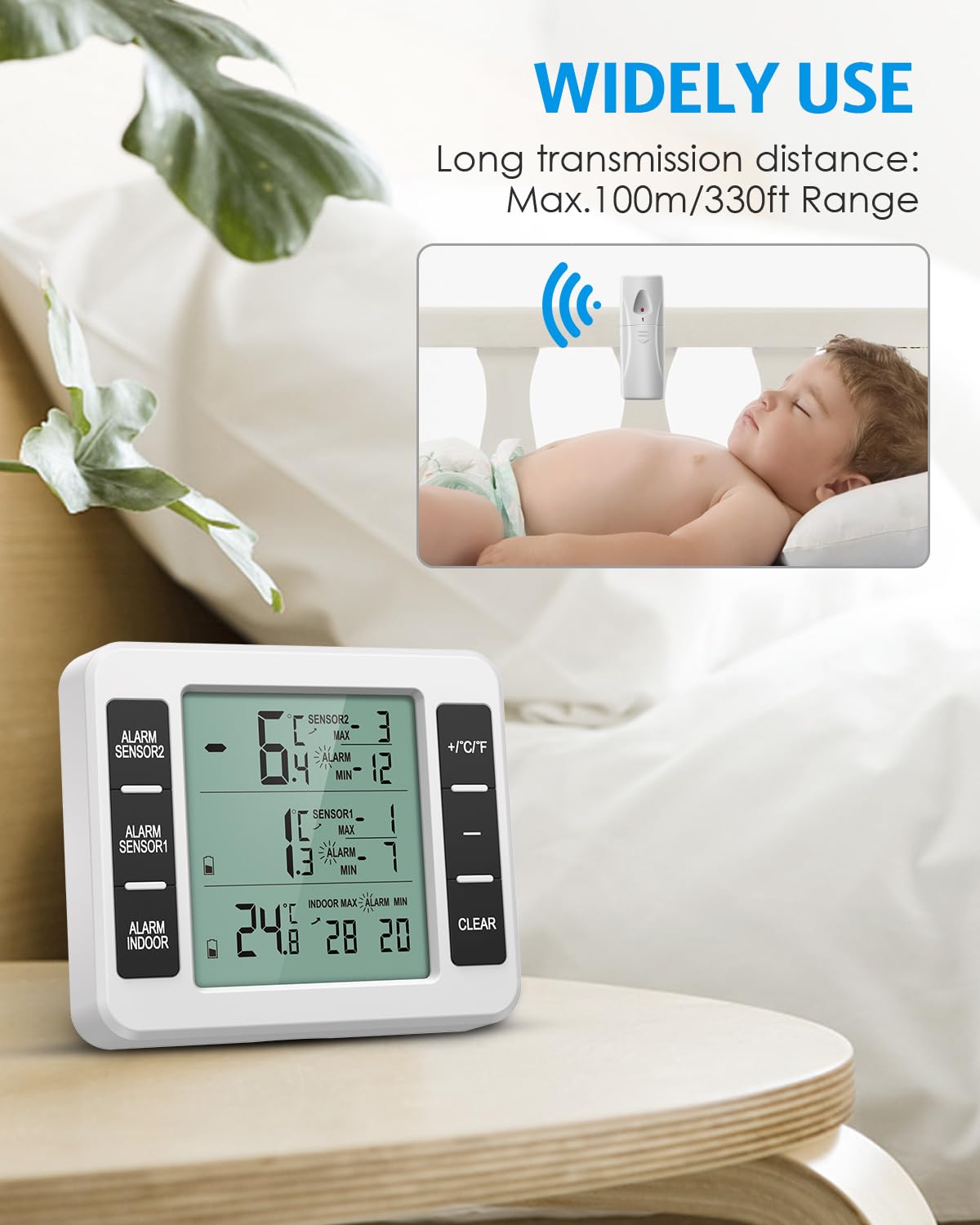 AMIR Refrigerator Thermometer, Wireless Indoor Outdoor Freezer Thermometer