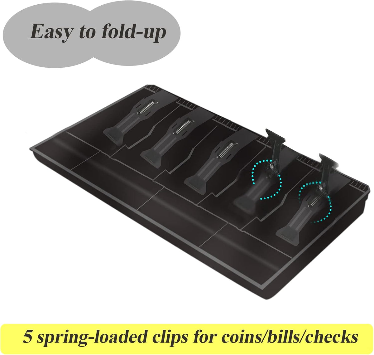 Cash Register Drawer for Money Storage, Cash Tray with 5 Bill/4 Coin Compartments for Supermarkets, Shops, Hotels (Black)