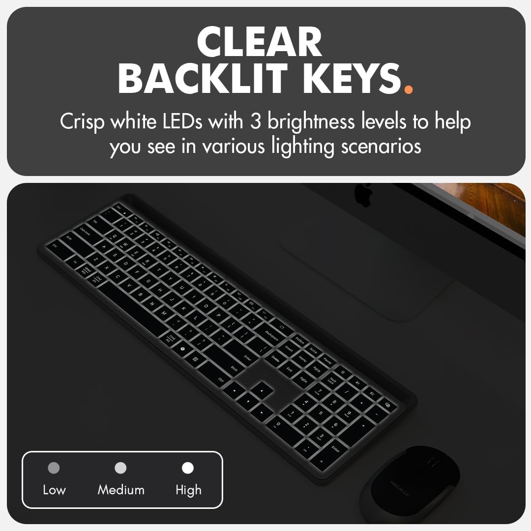 X9 Full-Size Bluetooth Keyboard with Phone Holder – Backlit Wireless Keyboard, Switch Multi-Device, Slim, Quiet, Rechargeable, w/Copilot AI for PC, Mac, iOS & Android (Silver)
