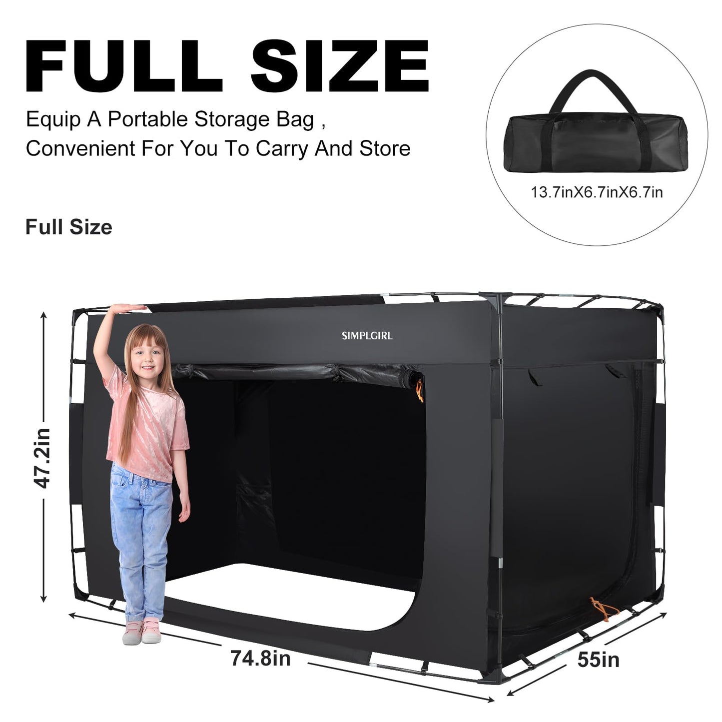 Bed Tent Bed Full Size Canopy Tents for Adult - Portable Dream Indoor Sleeping Tents Blackout with 3 Doors Breathable Private Space Tent