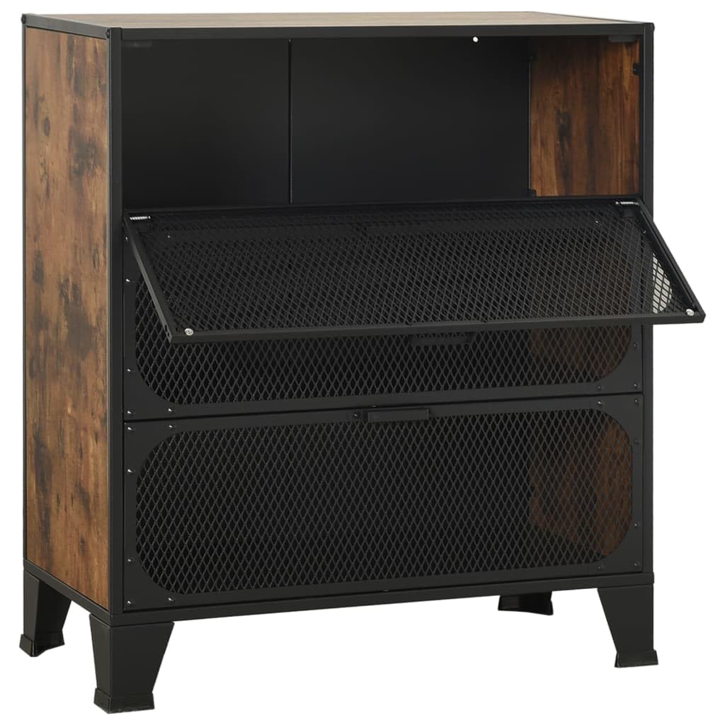RJPLMFV Storage Cabinet Rustic Brown Metal and MDF Compact Cabinet