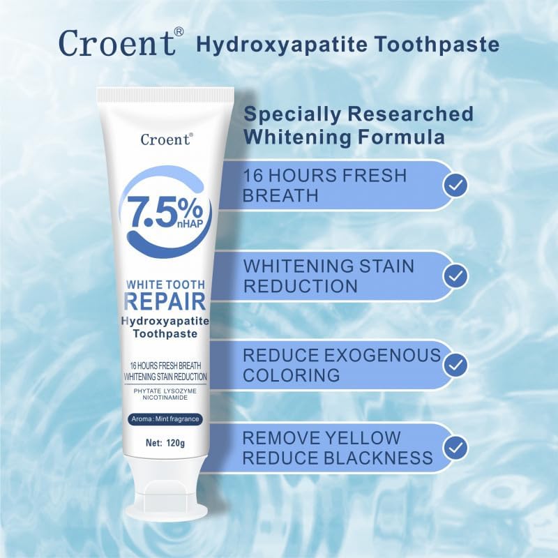 3 Pcs 7.5% Hydroxyapatite Toothpastes for Enamel Protection and Tooth Strengthening, Stain Removal, Whitening Tooth, Gentle Mint, Fresh Breath, Daily Use for Oral Health