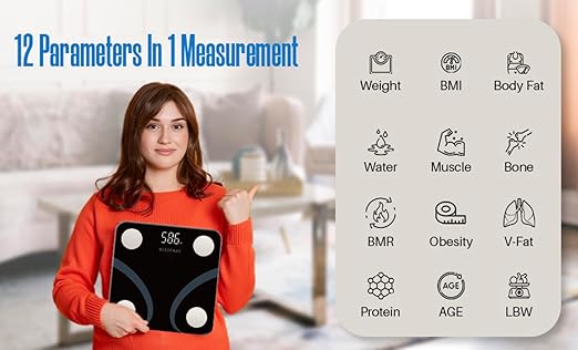 Smart Weight Scale, Monitors 12 Body Metrics Including BMI and Body Fat with Smart Phone APP, 396 Lbs, Black
