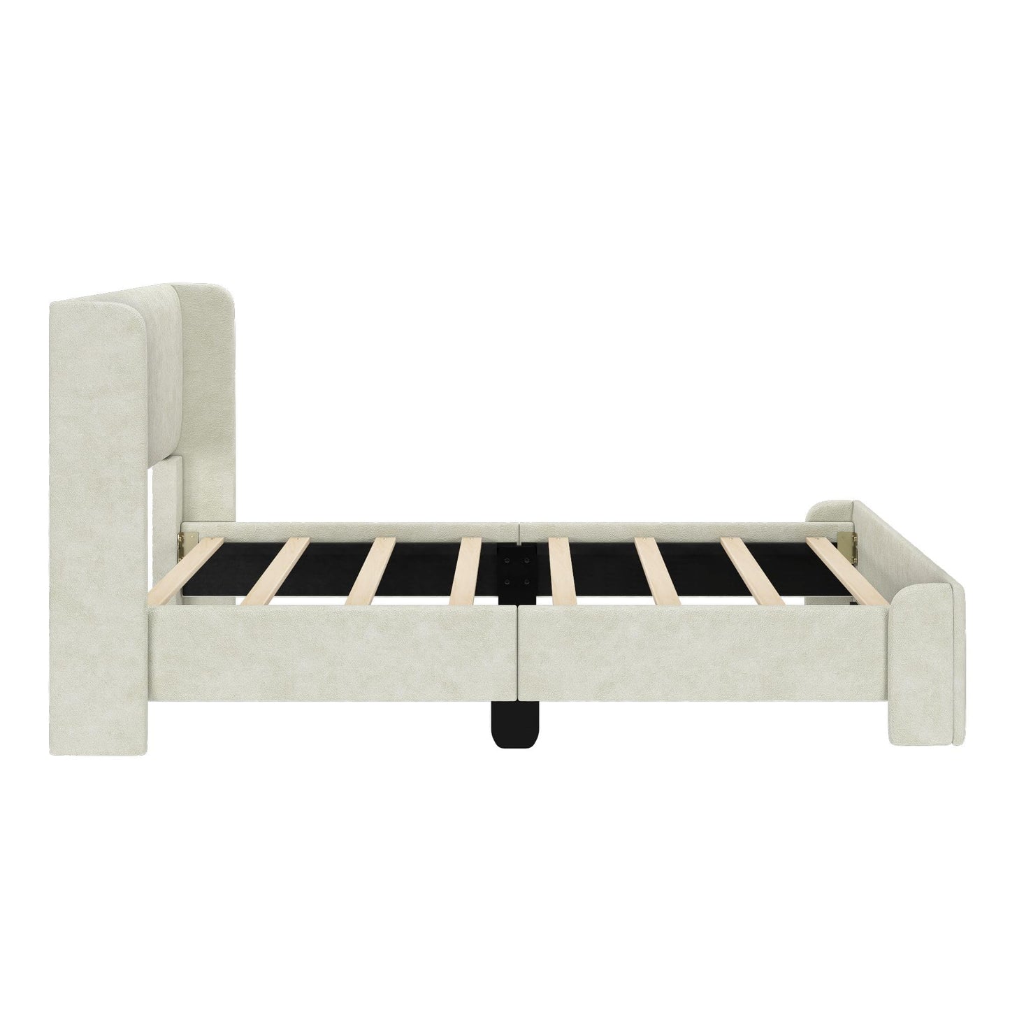 Max & Lily Upholstered Twin Bed Frame with Rectangular Headboard, Upholstered Platform Bed for Kids, No Box Spring Needed, Easy Assembly, Cream