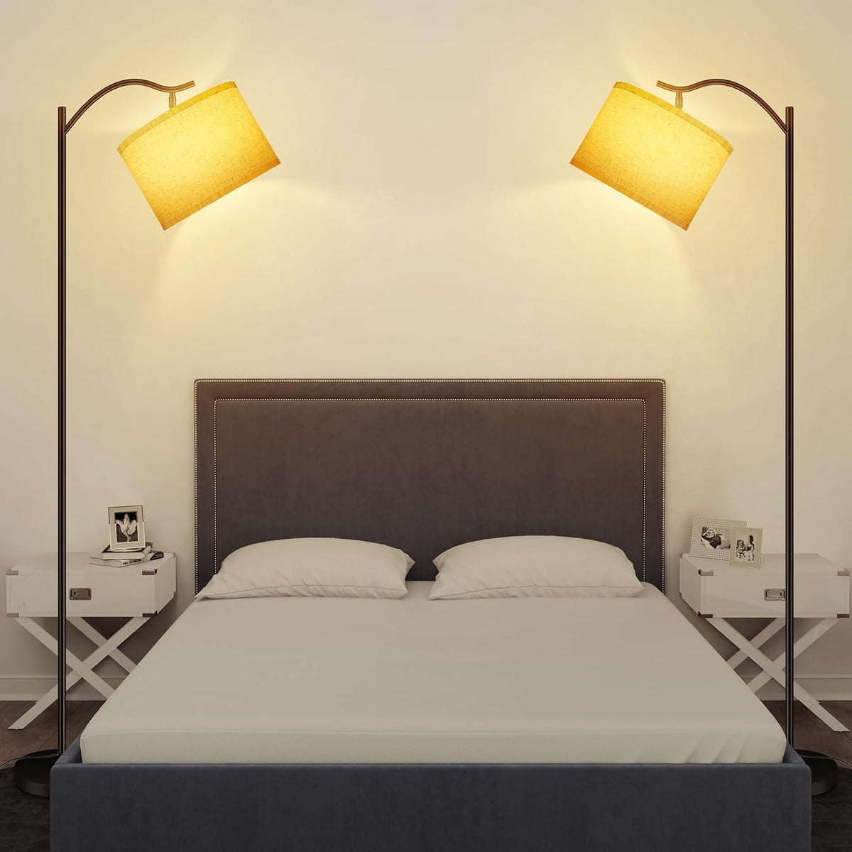 BoostArea Floor Lamp for Living Room,Arc Floor Lamp with Remote Control,Stepless Dimmable Brightness & Colors Temperature 2700k-6500k,Modern Standing Lamp for Bedroom Study Room Office,Beige