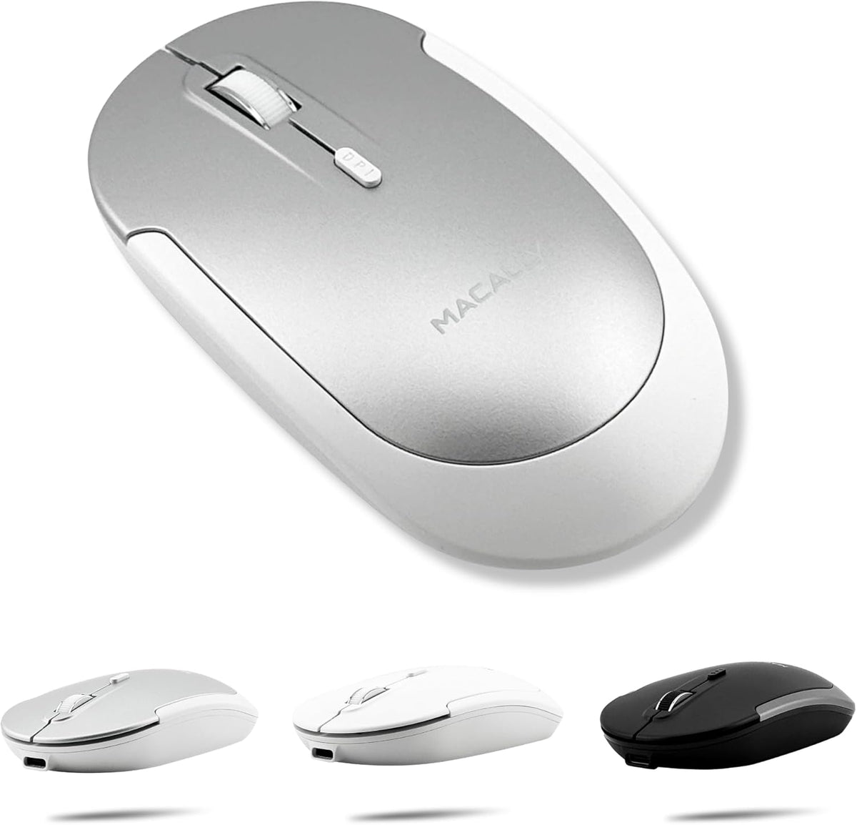 Macally Wireless Bluetooth Mouse for Mac, MacBook Pro/Air, iPad, and PC - Quiet Click and Comfortable Compatible Apple Mouse Wireless - Rechargeable - White