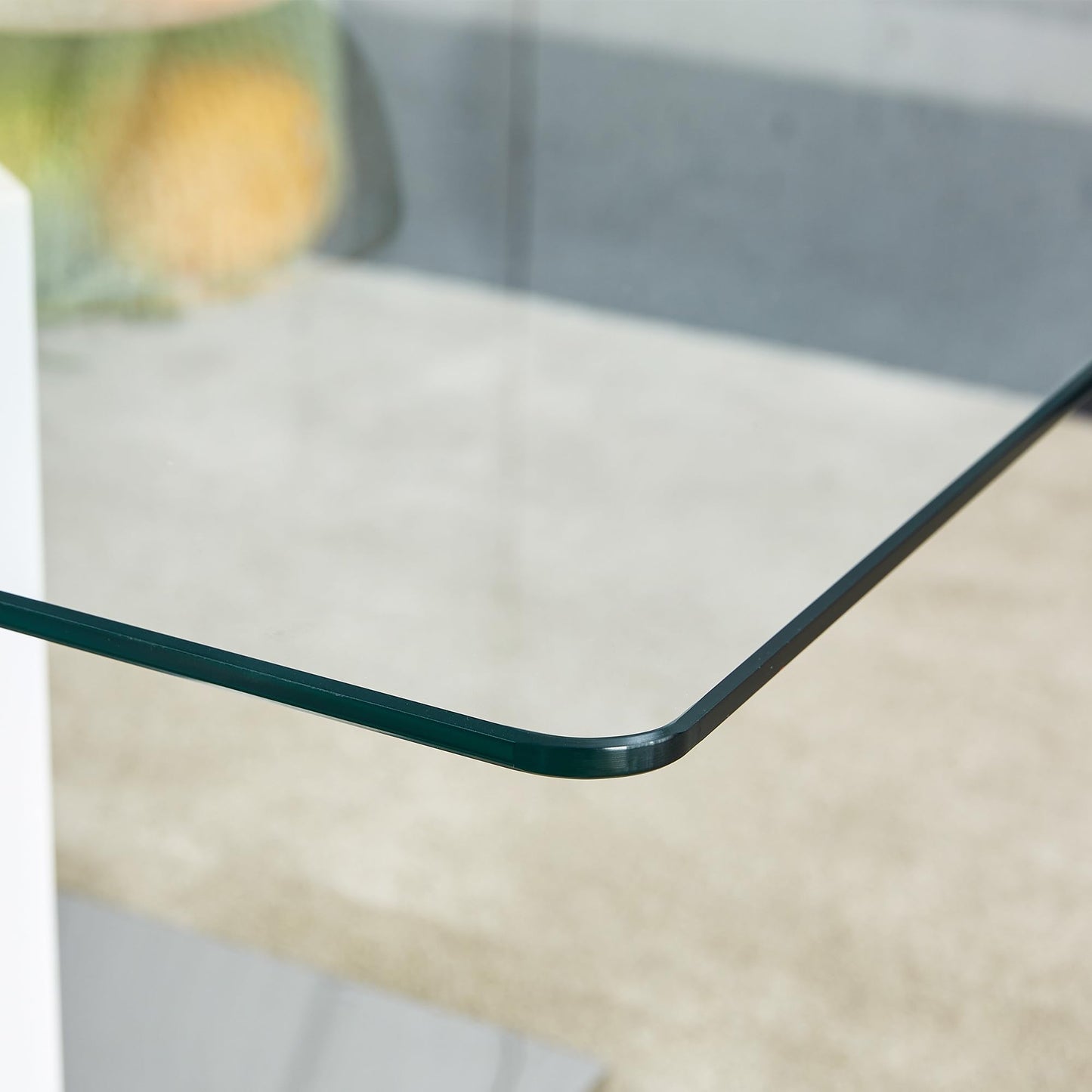 Henf Modern Luxury 47" Rectangle Glass Coffee Table for Living Room, Home Office, Tempered Glass Top, White Legs & Silver Base