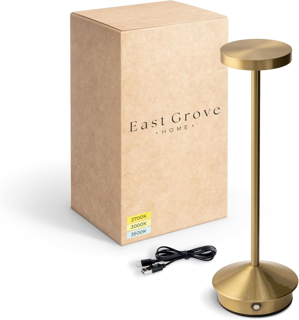 Orbit LED Cordless USB-C Re-Chargeable Desk Lamp, 5200mAh Battery Operated with 3 Color Temperature 2700K-3000K-3500K and Fingertip Touch On/Off Plus Dimming in Satin Brass