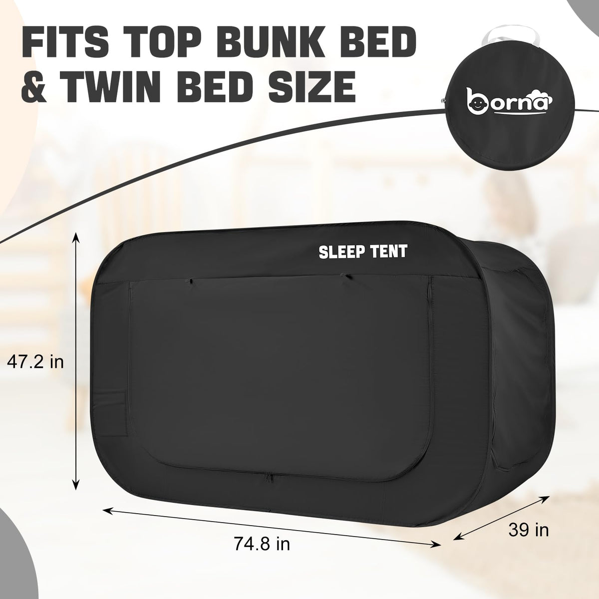 BORNA Bed Canopy Bed Tent Dream Tents Autism Shelter Cabin Indoor Sleeping Tents Privacy Warm Breathable Pop Up Twin Size Double Door with Mosquito Mesh Window for Kids and Adult (Black)