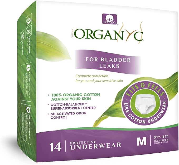 Organyc Bladder Control Underwear for Women - Organic Cotton Protective Underwear for Incontinence, Leak Protection, Odor Protection and Sensitive Skin, FSA/HSA Eligible, Medium, 14 Count